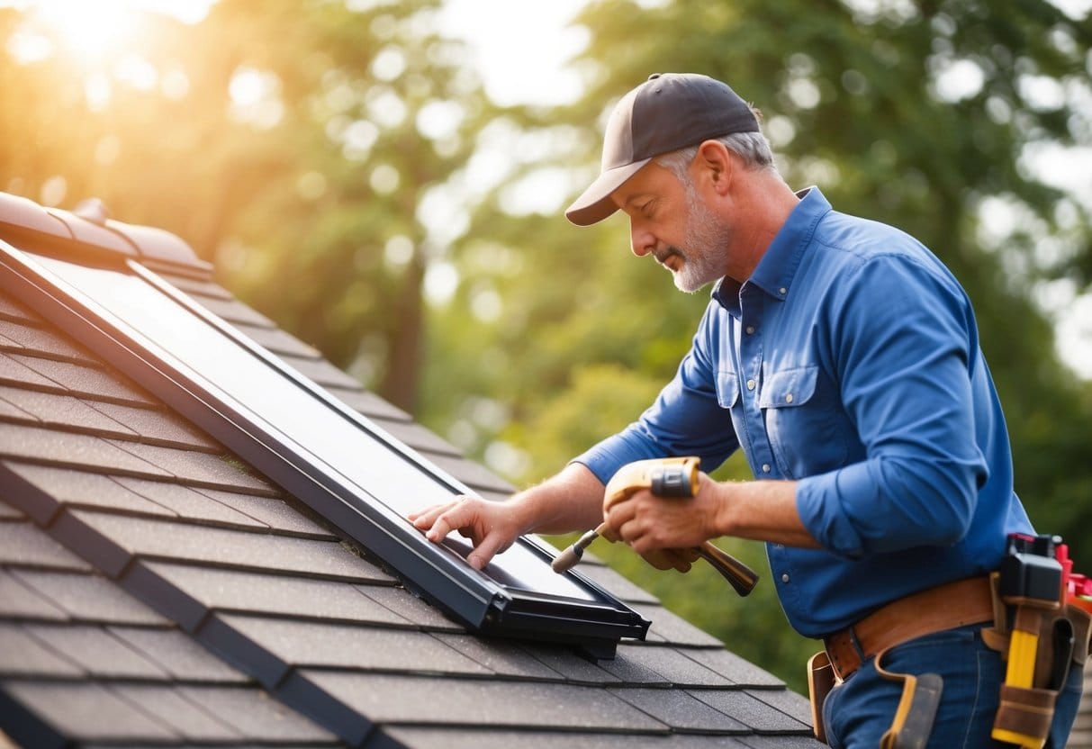 A homeowner carefully selects a skilled craftsman to ensure a durable roof translated to Danish is: En boligejer vælger omhyggeligt en dygtig håndværker for at sikre et holdbart tag